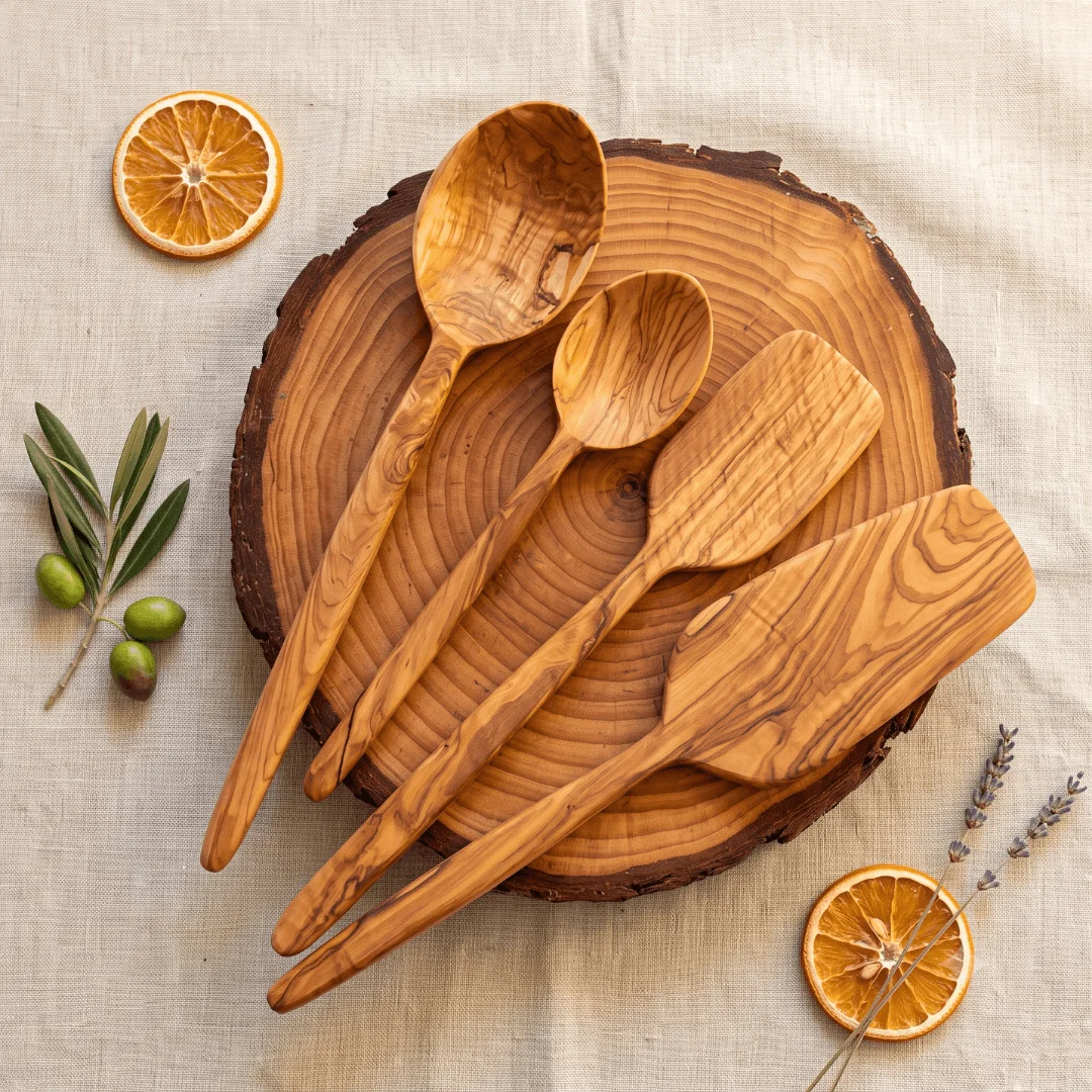 4 Parça Ahşap Tahta Kaşık ve Spatula Seti – 28 cm & 32 cm